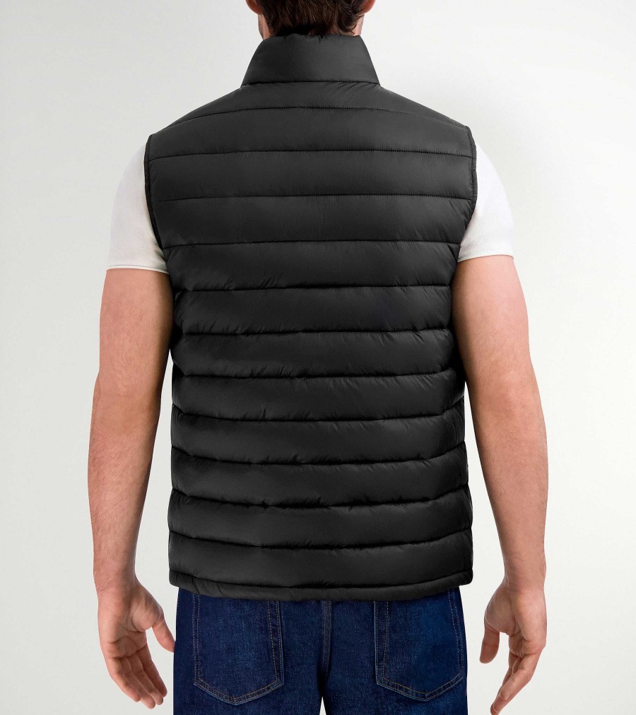 Men Cole Haan Coats & Jackets | Men'S Zip Front Quilted Vest Black