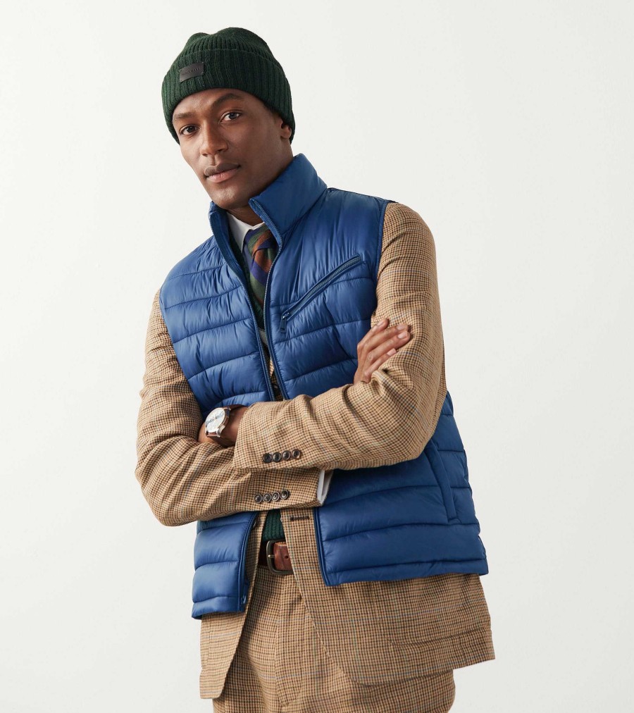 Men Cole Haan Coats & Jackets | Men'S Quilted Zip-Up Vest Navy