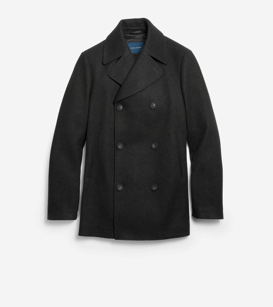 Men Cole Haan Coats & Jackets | Men'S Wool Peacoat Black