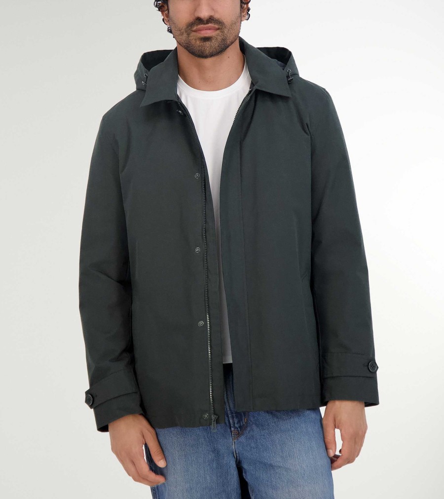 Men Cole Haan Coats & Jackets | Men'S Hooded Rain Jacket Black