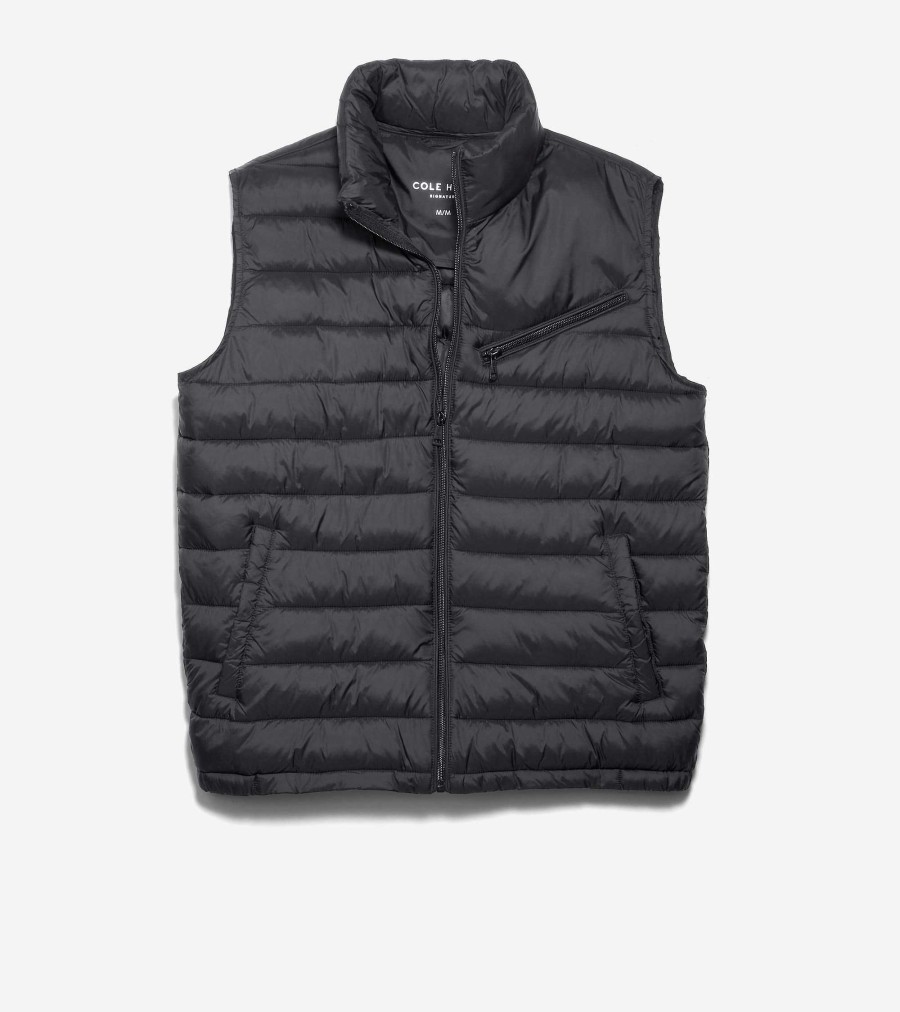 Men Cole Haan Coats & Jackets | Men'S Zip Front Quilted Vest Black