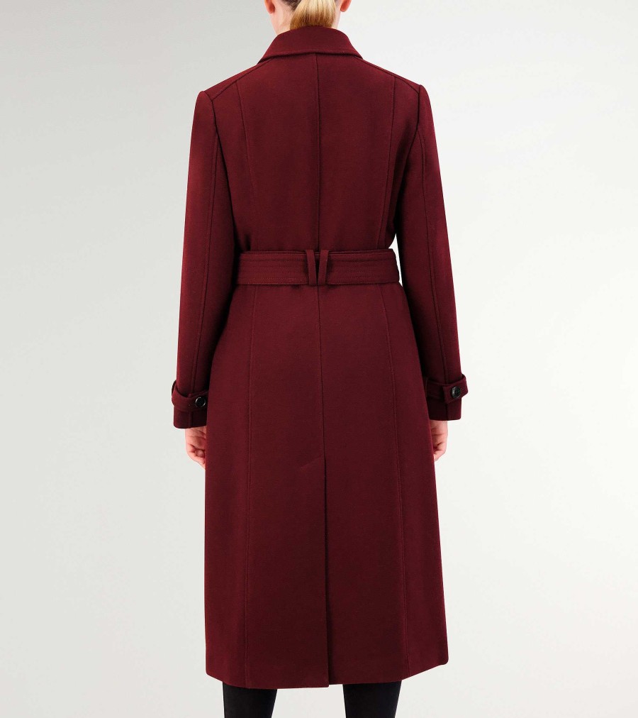 Women Cole Haan Jackets & Coats | Women'S Flared Trench Coat Bordeaux