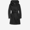 Women Cole Haan Jackets & Coats | Women'S Belted Aysmmetrical Zip Front Twill Coat Black