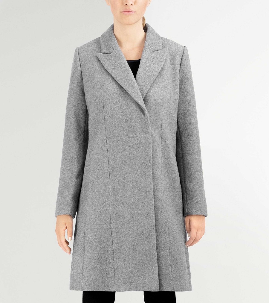 Women Cole Haan Jackets & Coats | Women'S Asymmetrical Peak Lapel Coat Grey