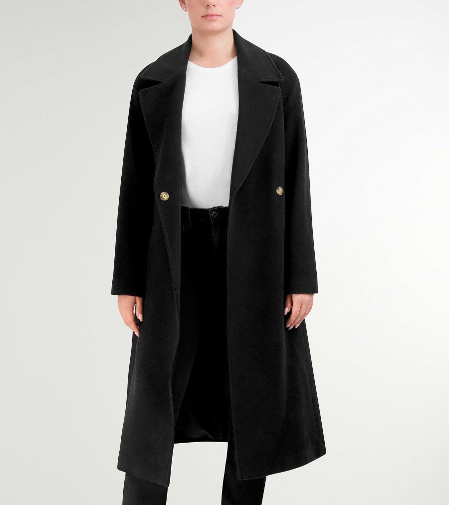 Women Cole Haan Jackets & Coats | Women'S Luxe Wool Oversized Coat Black