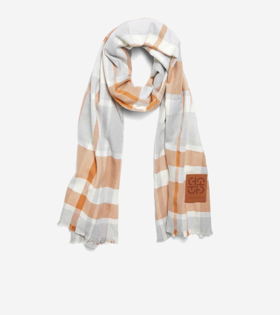 Women Cole Haan Hats, Gloves, & Scarves | Plaid Scarf Golden Toffee