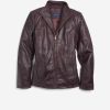 Women Cole Haan Jackets & Coats | Women'S Wing Collar Leather Jacket Chianti