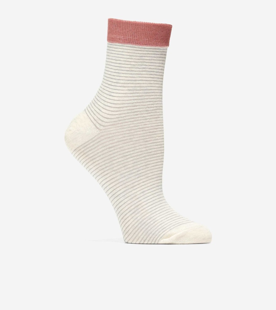 Women Cole Haan Socks | Women'S Stripe Short Crew Socks Oatmeal Heather