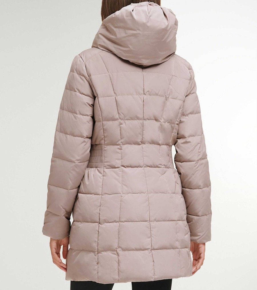 Women Cole Haan Jackets & Coats | Women'S 32" Signature Hooded Taffeta Down Coat Cashew