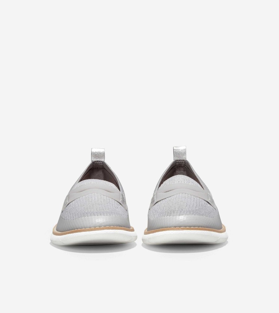 Women Cole Haan Loafers & Drivers | Women'S 4.Zer Grand Loafer Microchip-Silver-White Stitchlite