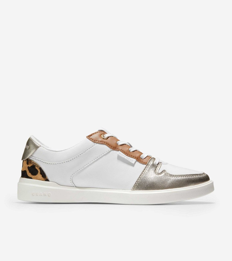 Women Cole Haan Sneakers | Women'S Grand Crosscourt Modern Tennis Sneaker Optic White-Soft Gold Metallic