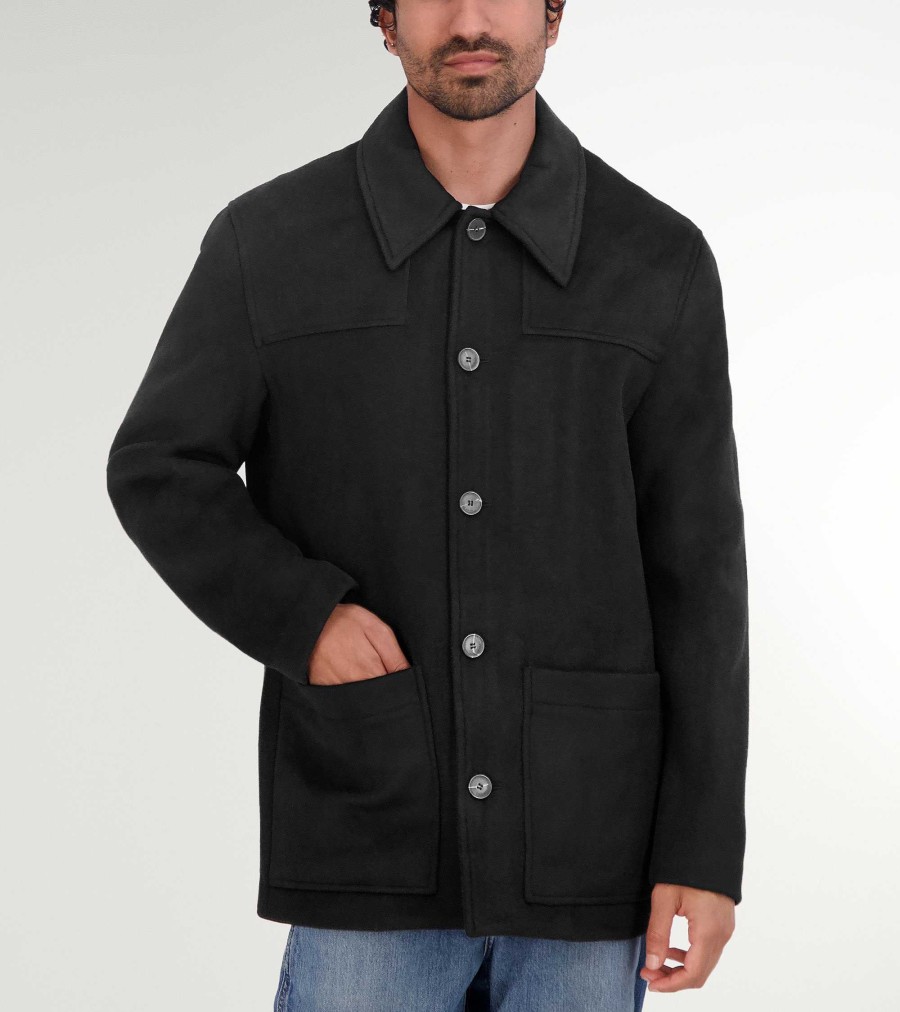 Men Cole Haan Coats & Jackets | Men'S Wool Patch Pocket Jacket Black