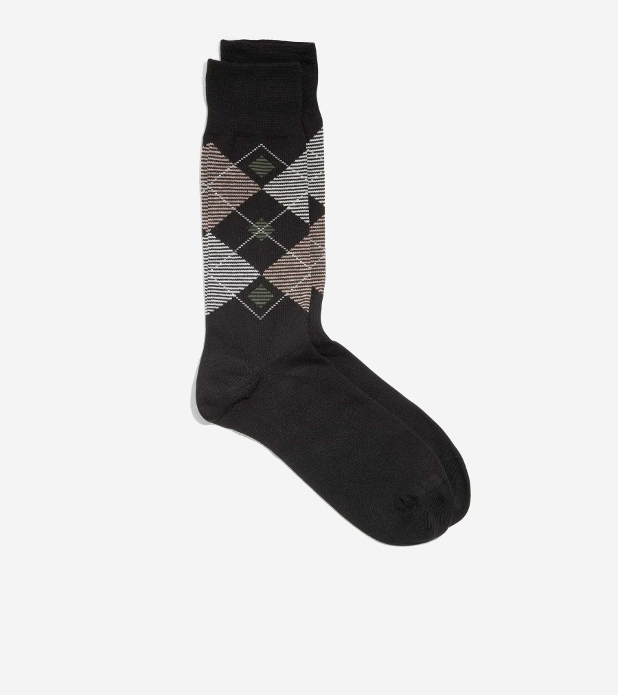 Men Cole Haan Socks | Men'S Striped Diamond Dress Crew Socks Black