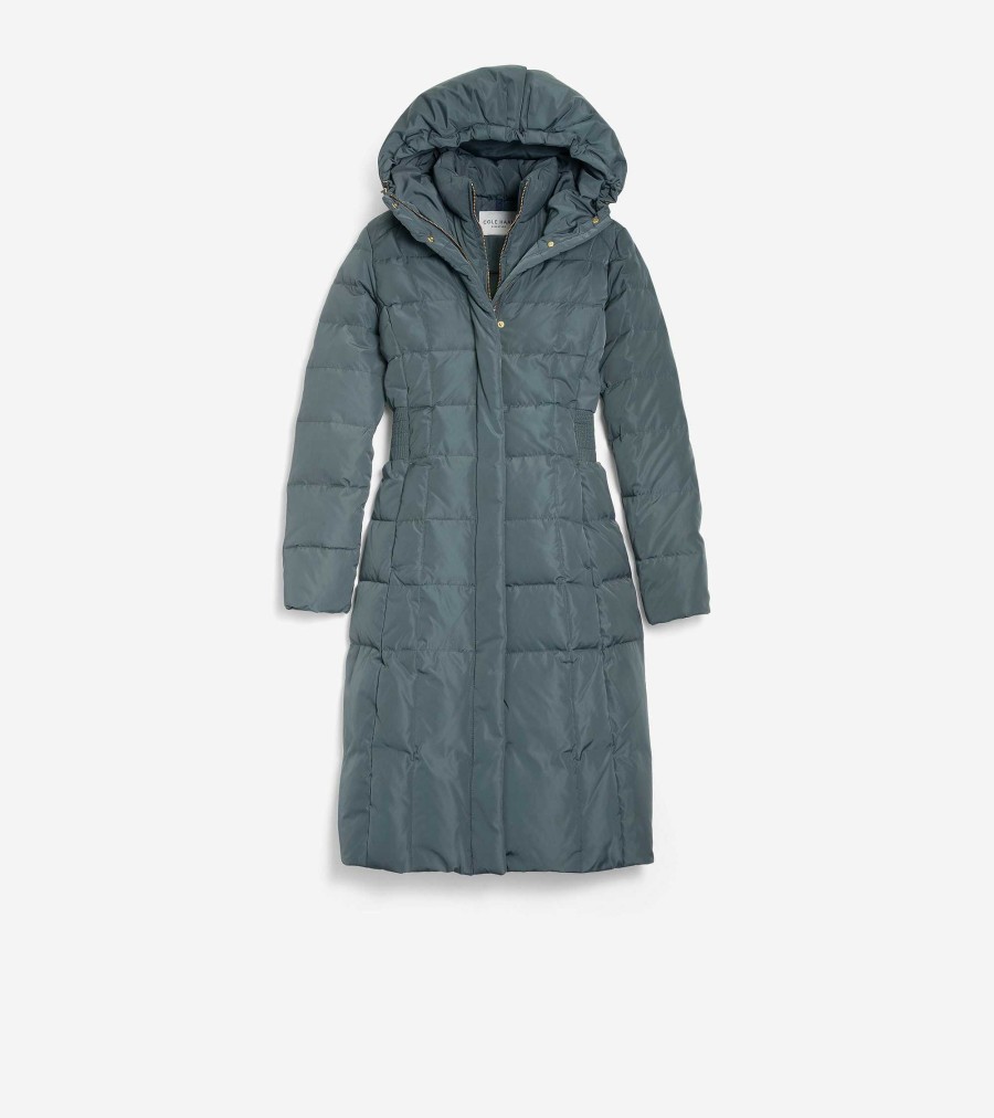 Women Cole Haan Jackets & Coats | Women'S 40" Signature Hooded Taffeta Down Coat Graphite