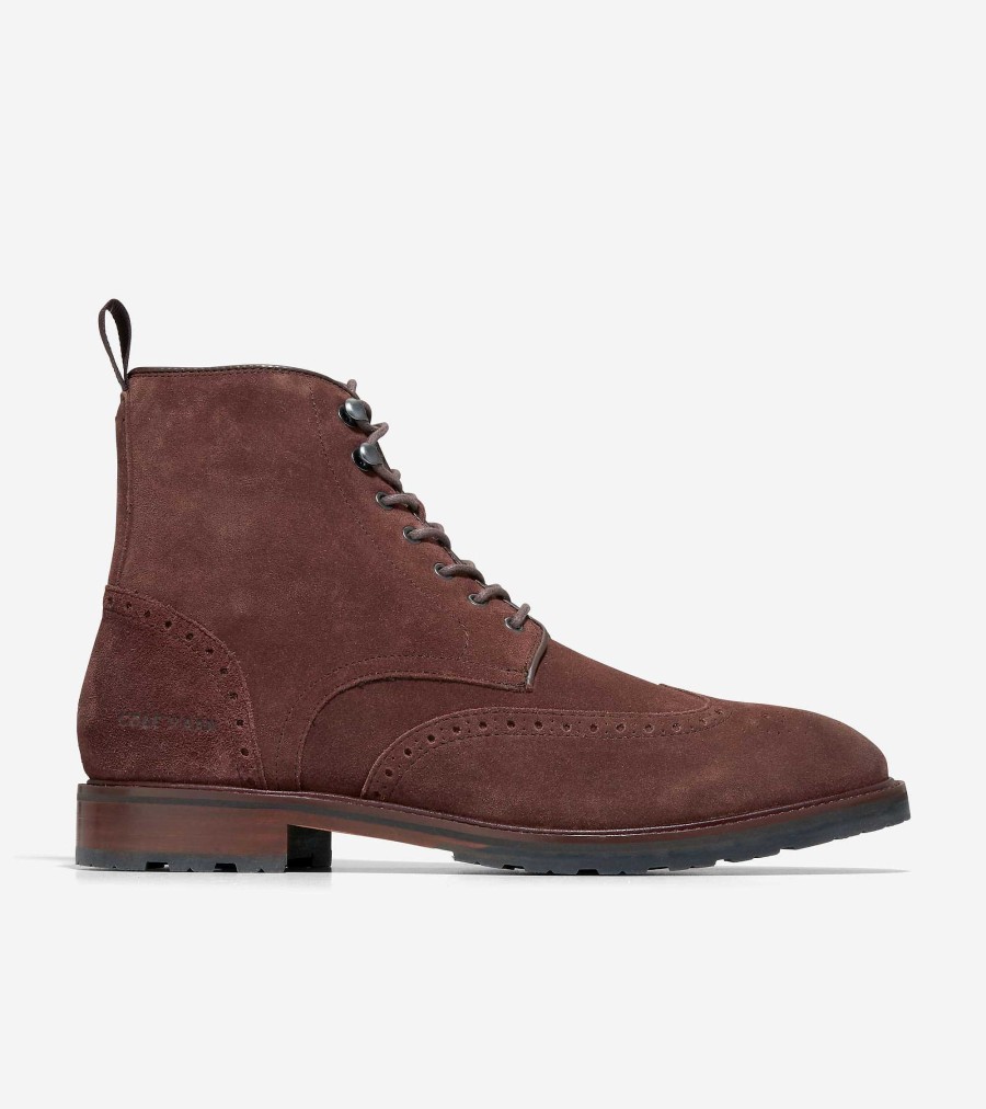 Men Cole Haan Boots | Men'S Berkshire Lug Sole Wingtip Boots Madeira Suede-Scotch