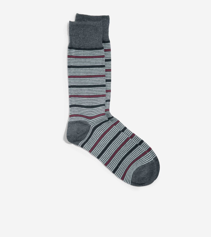 Men Cole Haan Socks | All Over Striped Dress Crew Socks Dark Grey Heather