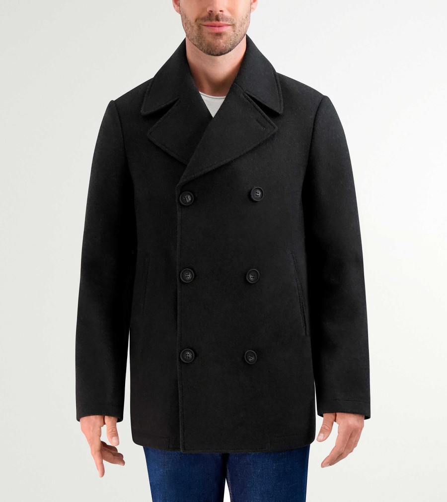 Men Cole Haan Coats & Jackets | Men'S Wool Peacoat Black