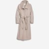 Women Cole Haan Jackets & Coats | Women'S 45" Slick Wool Long Zip Up Coat Bone