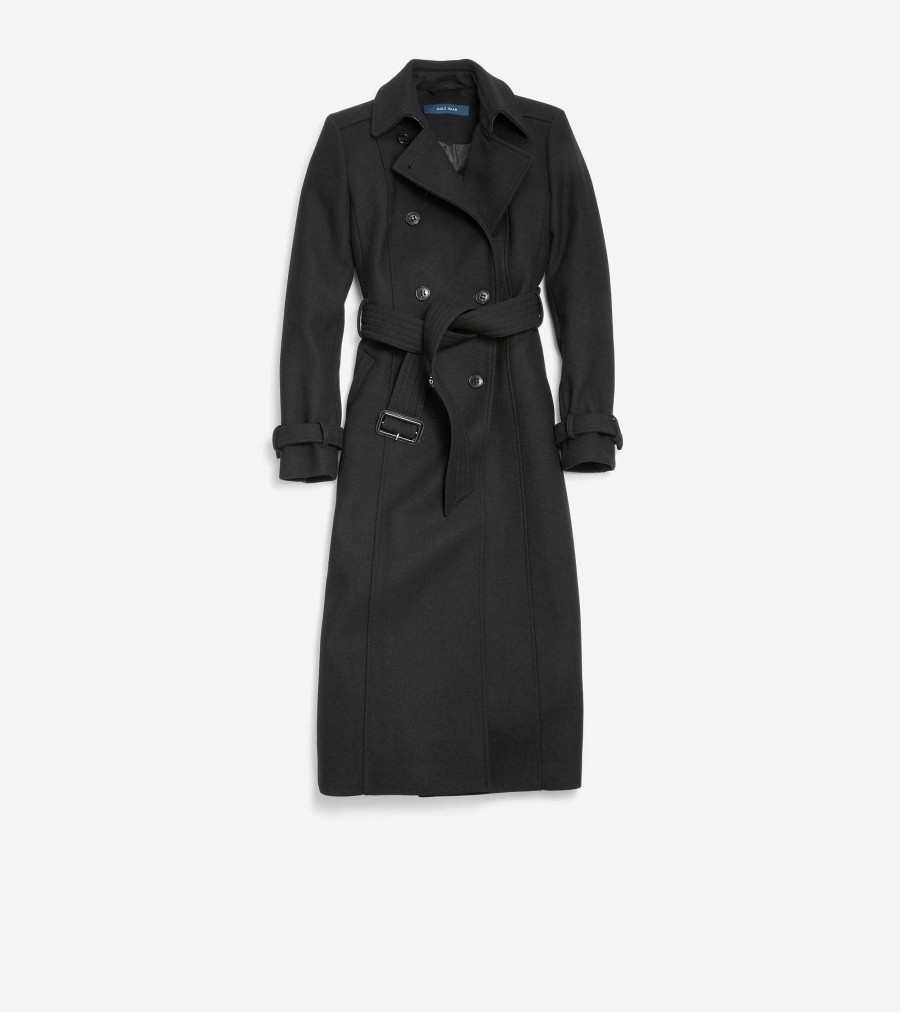 Women Cole Haan Jackets & Coats | Women'S Flared Trench Coat Black