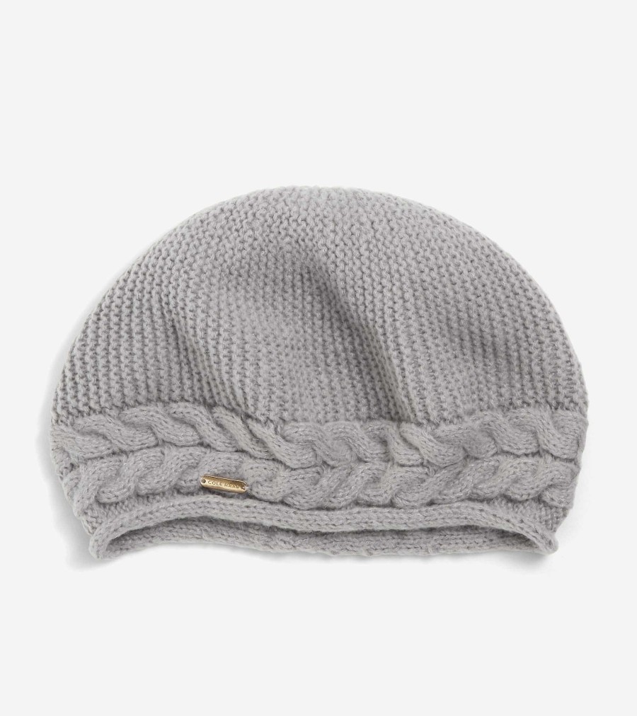 Women Cole Haan Hats, Gloves, & Scarves | Wishbone Cable Beret Light Grey Heather