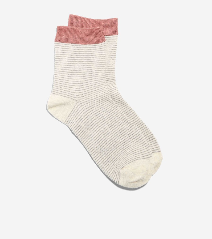 Women Cole Haan Socks | Women'S Stripe Short Crew Socks Oatmeal Heather