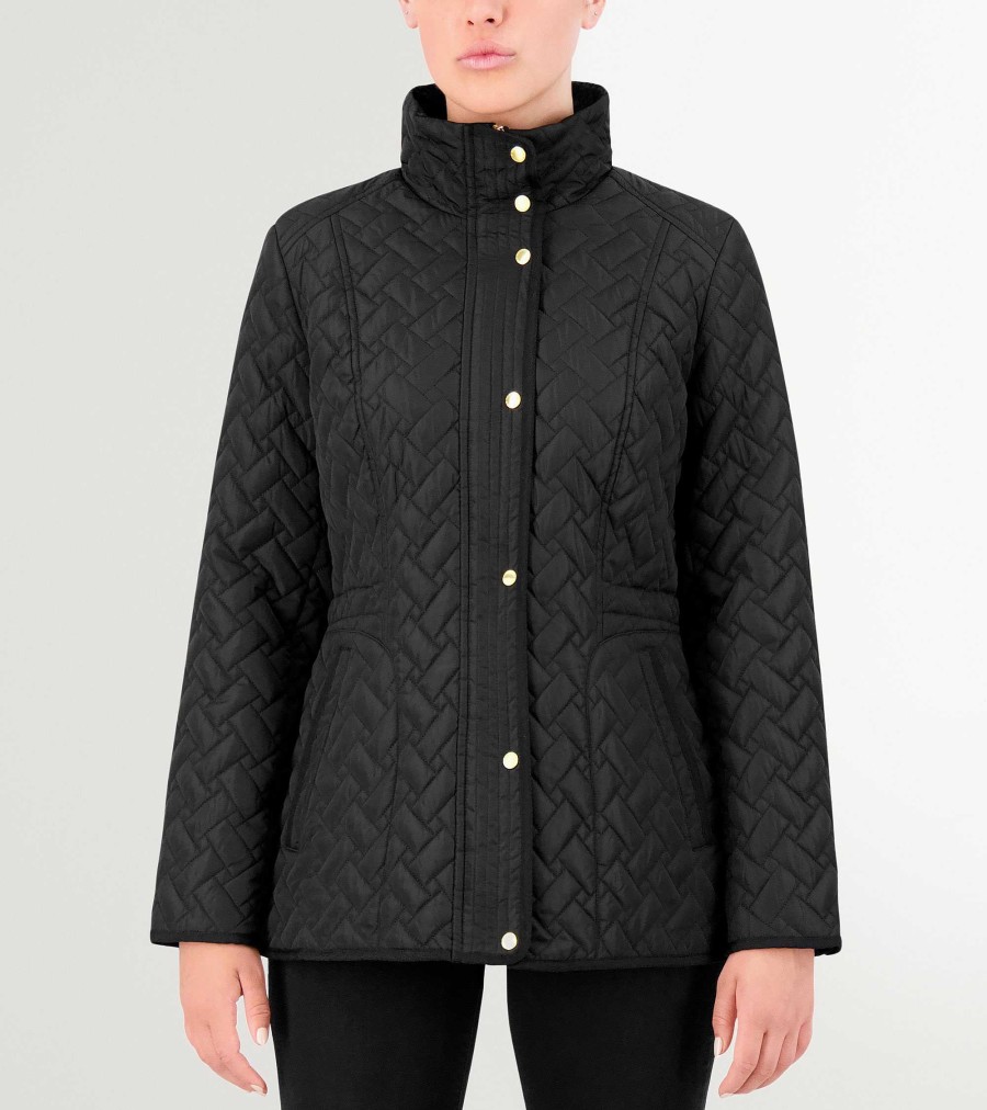 Women Cole Haan Jackets & Coats | Women'S Signature Quilted Classic Jacket Black