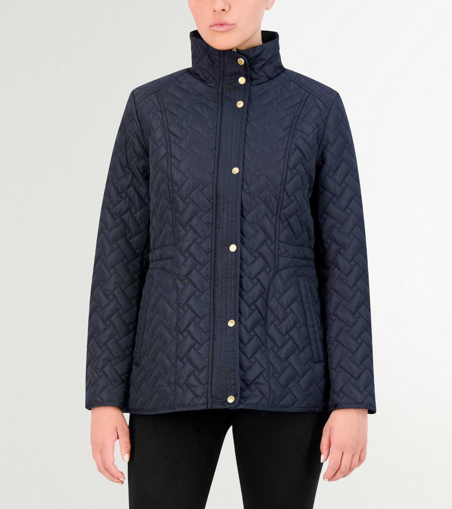 Women Cole Haan Jackets & Coats | Women'S Signature Quilted Classic Jacket Dark Navy Blue